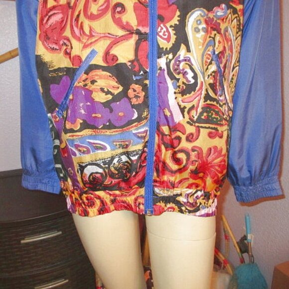 Vtg Oleg Cassini Silk Bomber Jacket Size S Psychedelic Disco Art To Wear 80s - Picture 4 of 13